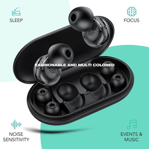 Ear Plugs for Sleeping Noise Cancelling, 50dB Soft Earplugs for Concert, Reusable Ear Plugs for Noise Reduction with Case & 8 Eartips, for Sleeping, Concert, Working, Studying, Traveling (Black) in Saudi Arabia