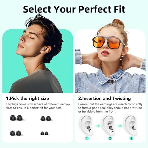 Ear Plugs for Sleeping Noise Cancelling, 50dB Soft Earplugs for Concert, Reusable Ear Plugs for Noise Reduction with Case & 8 Eartips, for Sleeping, Concert, Working, Studying, Traveling (Black) in Saudi Arabia