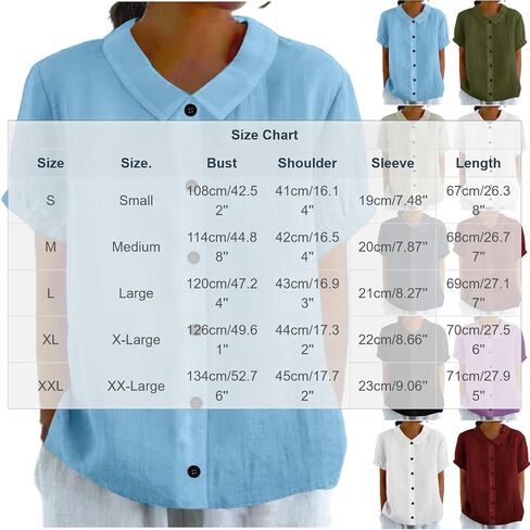 Women's Button Down Shirt V Neck Short Sleeve Summer | Womens Cotton Linen Tops V Neck Short Sleeve Button Down Shirts Summer Casual Work Gauze Blouses in Kuwait