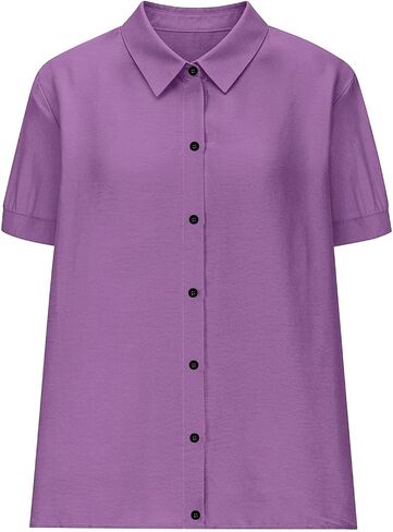 Women's Button Down Shirt V Neck Short Sleeve Summer | Womens Cotton Linen Tops V Neck Short Sleeve Button Down Shirts Summer Casual Work Gauze Blouses in Kuwait