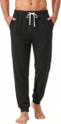 Mens Cotton Soft Striped Pajama Pants Breathable Jogger Sleep Pj Bottoms Lounge Pants with Drawstring & Pockets in Saudi Arabia