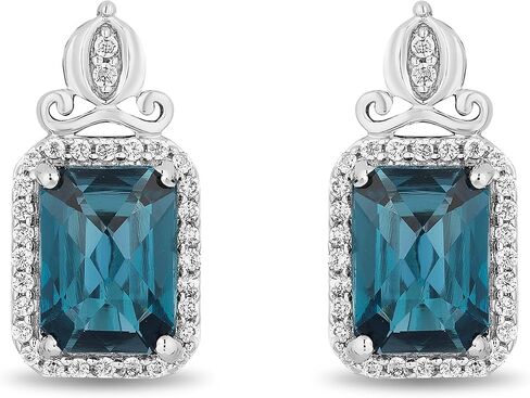 Jewelili Enchanted Disney Fine Jewelry من الفضة الإسترليني مع 1/6 ألماس CTTW وأقراط توباز سندريلا الزرقاء اللندنية in Kuwait