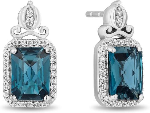 Jewelili Enchanted Disney Fine Jewelry من الفضة الإسترليني مع 1/6 ألماس CTTW وأقراط توباز سندريلا الزرقاء اللندنية in Kuwait