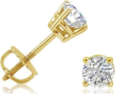 1/2 Ct Round Diamond Stud Earrings 14K Yellow Gold for Women | Screw Back, Basket Setting, Solitaire, Regular Festive Party Use in Kuwait