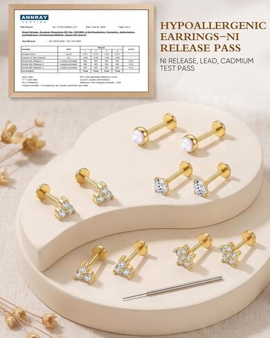 YACHY 8PCS Threadless Flat Back Earrings 18G CZ Cartilage Studs, 316L Surgical Steel Push Pin Helix Tragus Conch Medusa Lip Piercing Jewelry, Hypoallergenic Sleeping Earrings for Women Men in Saudi Arabia