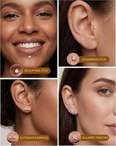 YACHY 8PCS Threadless Flat Back Earrings 18G CZ Cartilage Studs, 316L Surgical Steel Push Pin Helix Tragus Conch Medusa Lip Piercing Jewelry, Hypoallergenic Sleeping Earrings for Women Men in Saudi Arabia