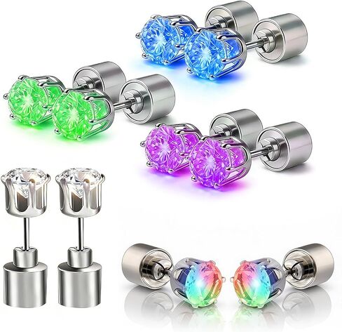LED Light Up Earrings, LED Studs Earrings Party Flashing Blinking Stainless Steel Earring - 5 Pairs Color Changing Glow Stud Earrings Halloween Christmas Gifts for Women Men Girlfriend Boyfriend in Kuwait