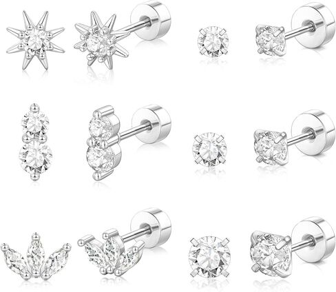 Hypoallergenic Flat Back Earrings for Women: Lightweight 14K Gold Plated Sterling Silver Flatback Stud Earrings Small Tiny Cartilage Helix Lobe Earring Sets for Multiple Piercing in Kuwait