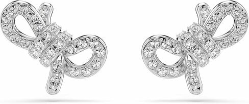 Swarovski Lifelong stud earrings, Pavé, Bow, White, Rhodium plated in Saudi Arabia
