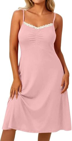 Women Plus Size Summer Dress 2026 Casual Spaghetti Strap Lace Ruffled Sleepwear Nightgown Dress in Saudi Arabia