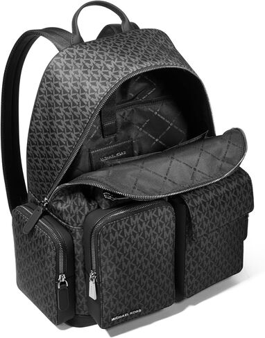 Michael Kors Men's Dakota Backpack, Silver-Tone Hardware/Signature Nylon, Black in Kuwait