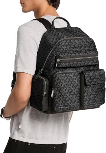 Michael Kors Men's Dakota Backpack, Silver-Tone Hardware/Signature Nylon, Black in Kuwait