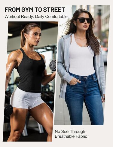 HIGHDAYS Women’s 2 Pack Workout Tank Tops with Built-in Bra, Seamless Ribbed Racerback, Adjustable Straps in Saudi Arabia