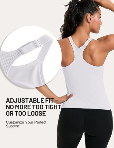HIGHDAYS Women’s 2 Pack Workout Tank Tops with Built-in Bra, Seamless Ribbed Racerback, Adjustable Straps in Saudi Arabia