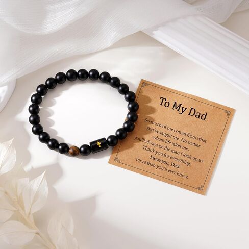 P.BLAKE Fathers Day Gift for Dad New Dad Stepdad Husband Grandpa, Natural Stone Beads Bracelet Birthday Christmas Jewelry Gifts for Men in Saudi Arabia