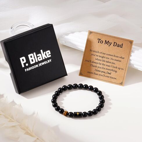 P.BLAKE Fathers Day Gift for Dad New Dad Stepdad Husband Grandpa, Natural Stone Beads Bracelet Birthday Christmas Jewelry Gifts for Men in Saudi Arabia