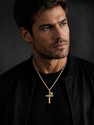 Baseball Cross Necklace for Men,14K Gold Plated Christian Pendant Religious Jewelry Anniversary Baptism First Communion Fathers Day Birthday Gifts for Husband, Boyfriend in Saudi Arabia