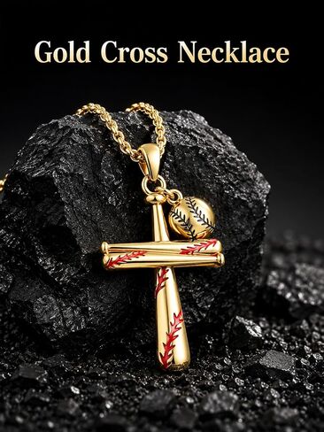 Baseball Cross Necklace for Men,14K Gold Plated Christian Pendant Religious Jewelry Anniversary Baptism First Communion Fathers Day Birthday Gifts for Husband, Boyfriend in Saudi Arabia