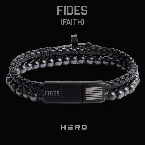 Hero Company Cross Bracelet for Men - FIDES Leather & Magnetic Titanium Bead Bracelet for Father's Day - Helps Pair Veterans With A Service Dog in Saudi Arabia