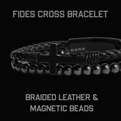 Hero Company Cross Bracelet for Men - FIDES Leather & Magnetic Titanium Bead Bracelet for Father's Day - Helps Pair Veterans With A Service Dog in Saudi Arabia