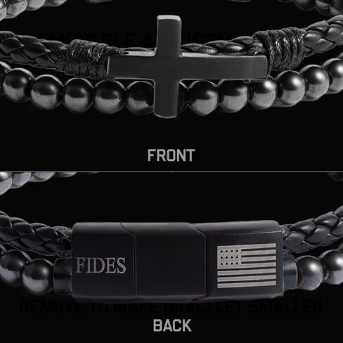 Hero Company Cross Bracelet for Men - FIDES Leather & Magnetic Titanium Bead Bracelet for Father's Day - Helps Pair Veterans With A Service Dog in Saudi Arabia