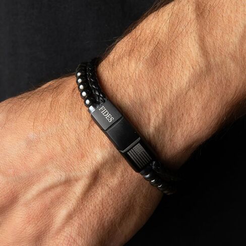 Hero Company Cross Bracelet for Men - FIDES Leather & Magnetic Titanium Bead Bracelet for Father's Day - Helps Pair Veterans With A Service Dog in Saudi Arabia