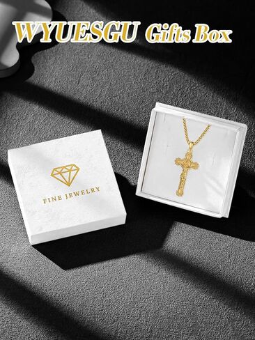 Crucifix Cross Necklace for Men 14K Gold Plated Faith Pendant Christopher God Lords Prayer Saint Medal Christian Religious Jewelry Baptism First Communion Anniversary Birthday Father Day Gifts Husband in Saudi Arabia