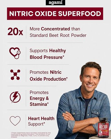 Agami Beet Root Capsules | 4 Month Supply | 500mg 20:1 Extract | Nitric Oxide Support | Beet Root Supplement - 120 Capsules in Saudi Arabia