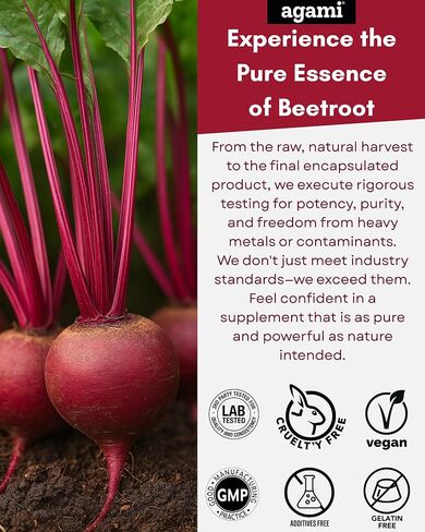 Agami Beet Root Capsules | 4 Month Supply | 500mg 20:1 Extract | Nitric Oxide Support | Beet Root Supplement - 120 Capsules in Saudi Arabia