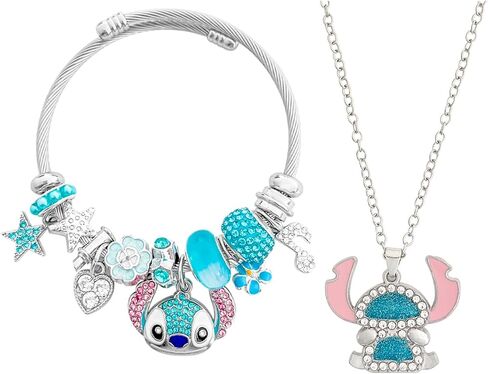 Cute Anime Cartoon Charm Bracelet, Adjustable Bangle and Necklace Jewelry Set Gifts for Women on Birthdays, Holidays in Saudi Arabia