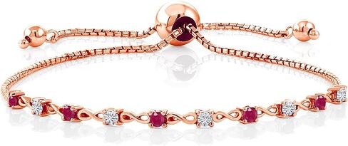 Gem Stone King 18K Rose Gold Plated Silver Gemstone Birthstone and White Moissanite Infinity Tennis Bracelet For Women | Round 2.5MM | Adjustable Bolo Bracelet Up to 9 Inch | Easy-On Easy-Off in Kuwait
