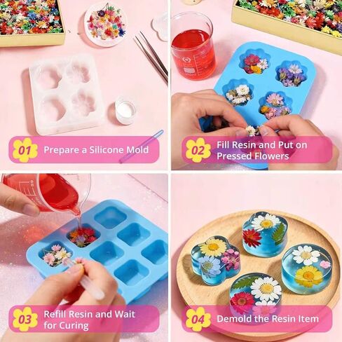 580Pcs Mini Dried Flowers for Resin–Small Pressed Flowers for DIY Crafts, mini flowers Resin Nails, Jewelry, Earrings, Soap & Candle Making, Bulk Tiny Floral Accessories for Creative Projects Tweezers in Kuwait
