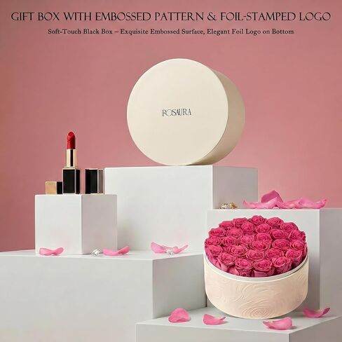 Rosaura 27 Preserved Roses in Round Box-Forever Flowers Gift (Pink) | birthday gifts for women, forever roses, anniversary gifts, mothers day gifts, preserved flowers, valentines day gifts in Saudi Arabia