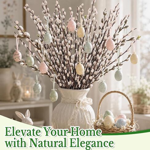 25 Stems Natural Dried Pussywillow Branches for Vases Decor, 15''-17'' Real Preserved Pussywillows with White Snow Willow Branches for Home Decor Wedding Party DIY Floral, Fireplace &Yard Decor in Saudi Arabia