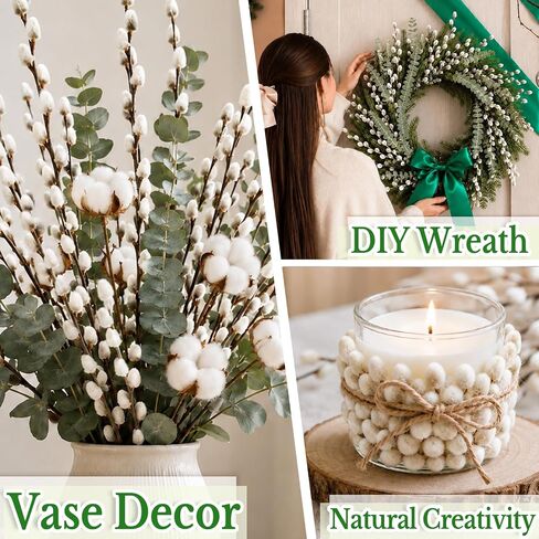 25 Stems Natural Dried Pussywillow Branches for Vases Decor, 15''-17'' Real Preserved Pussywillows with White Snow Willow Branches for Home Decor Wedding Party DIY Floral, Fireplace &Yard Decor in Saudi Arabia