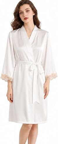 White Bridal Robes for Women Satin Lace Wedding Day Robe Long Sleeve Bride Robe Getting Ready Dressing Gown in Saudi Arabia