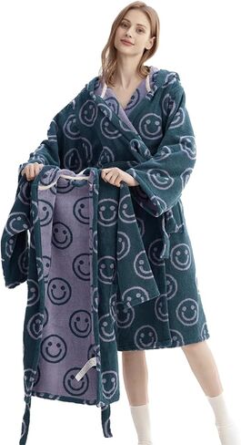 Women Smile Hooded Bathrobe, Vintage Face Aesthetic 100% Cotton Robe, Thick Soft Terry Ultra Absorbent Spa Bath Robe in Saudi Arabia