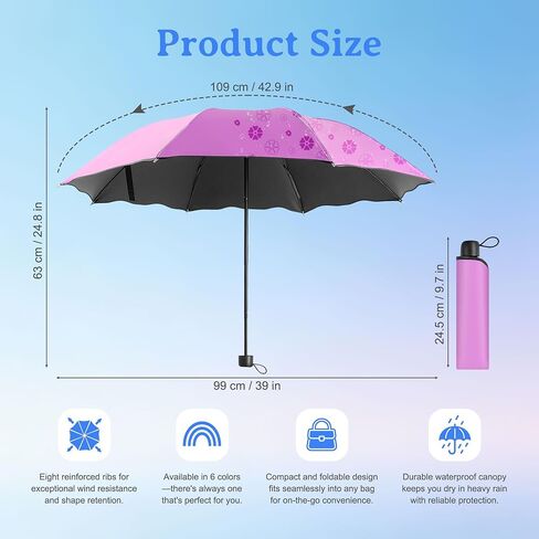 Bulk Umbrellas, 6-Color Travel Folding Umbrellas, Water-Reactive Pattern, Foldable For Easy Storage, Convenient To Carry, Suitable For Both Sunny And Rainy Days (6-Piece) in Saudi Arabia