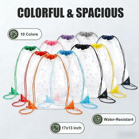 200 Pcs Clear Drawstring Bags Bulk-10 Colors Stadium Approved Clear Backpack for Men Women Multi Color Gym Sport Event Gifts(200) in Saudi Arabia