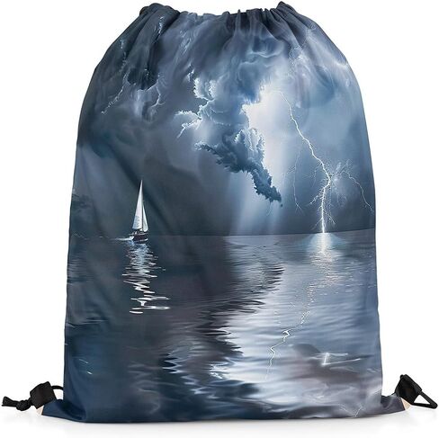 jejeloiu Nautical Gym String Bag Sailboat Printed Drawstring Backpack Ocean Themed Drawstring Bags for Women Men Sea Adventure Waterproof Cinch Bag 13"x15.7" in Kuwait