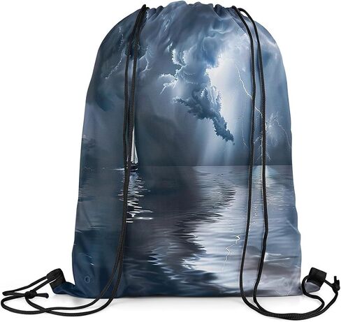 jejeloiu Nautical Gym String Bag Sailboat Printed Drawstring Backpack Ocean Themed Drawstring Bags for Women Men Sea Adventure Waterproof Cinch Bag 13"x15.7" in Kuwait