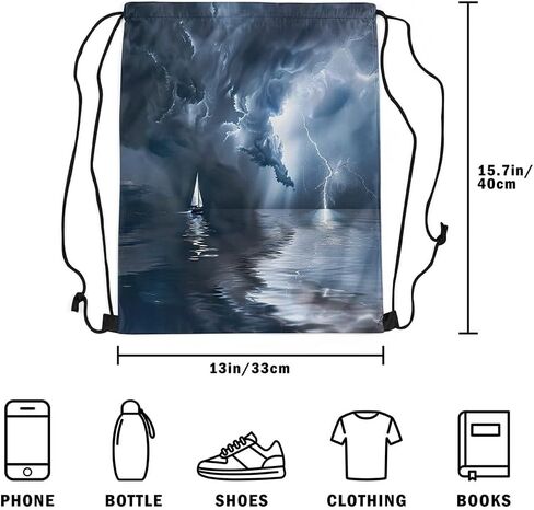 jejeloiu Nautical Gym String Bag Sailboat Printed Drawstring Backpack Ocean Themed Drawstring Bags for Women Men Sea Adventure Waterproof Cinch Bag 13"x15.7" in Kuwait