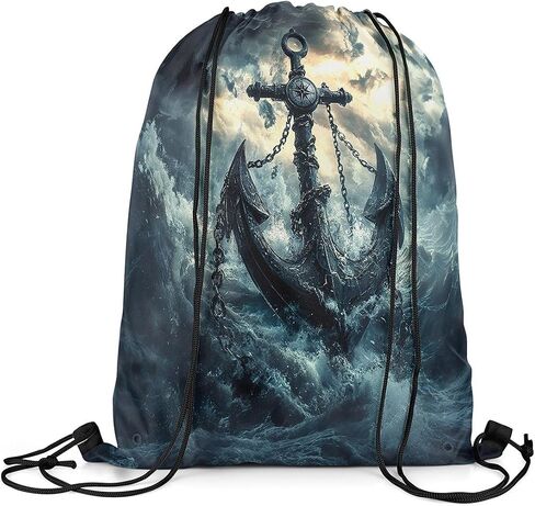 jejeloiu Gothic Anchor Drawstring Backpack 13"x15.7" Nautical Theme Gym String Bag Sea Adventure Sports Sackpack Vintage Ocean Waterproof Cinch Bag in Kuwait