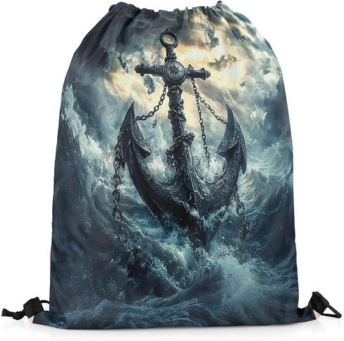jejeloiu Gothic Anchor Drawstring Backpack 13"x15.7" Nautical Theme Gym String Bag Sea Adventure Sports Sackpack Vintage Ocean Waterproof Cinch Bag in Kuwait