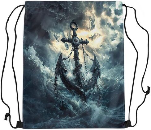 jejeloiu Gothic Anchor Drawstring Backpack 13"x15.7" Nautical Theme Gym String Bag Sea Adventure Sports Sackpack Vintage Ocean Waterproof Cinch Bag in Kuwait