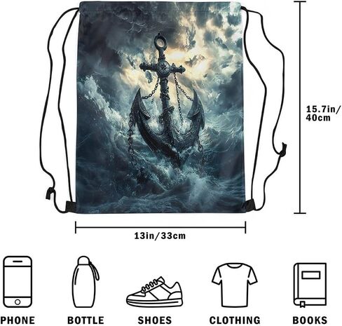 jejeloiu Gothic Anchor Drawstring Backpack 13"x15.7" Nautical Theme Gym String Bag Sea Adventure Sports Sackpack Vintage Ocean Waterproof Cinch Bag in Kuwait