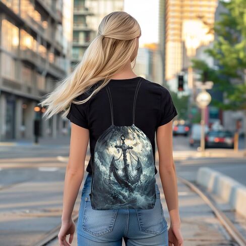 jejeloiu Gothic Anchor Drawstring Backpack 13"x15.7" Nautical Theme Gym String Bag Sea Adventure Sports Sackpack Vintage Ocean Waterproof Cinch Bag in Kuwait