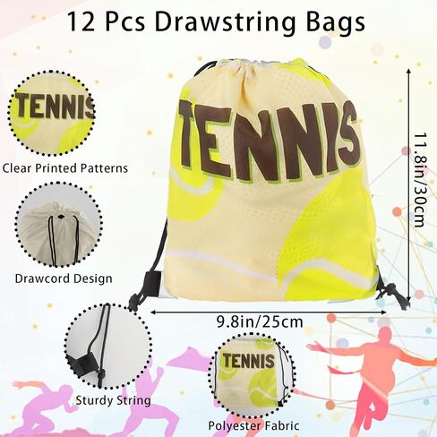 12 Pcs Tennis Party Favor Bags Tennis Drawstring Backpack Sports Party Supplies Bags for Storage Candy Snacks Treat Backpack Goodie Bag for Sports Theme Birthday Parties(9.8x11.8Inch) in Saudi Arabia