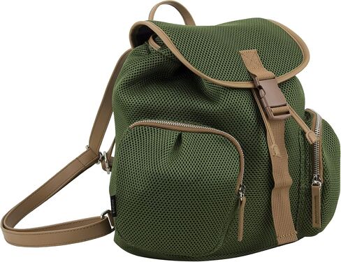 BODHI Drawstring Mini Backpack Bag with Exterior Cargo Double Zipper Pockets, Olive Green Sandwich Mesh Dim Brown Trim in Saudi Arabia