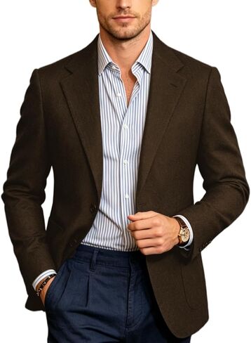 Retro Men's Tweed Herringbone Slim Blazer Suit Jacket Casual | Retro Tweed Men's Suit Blazer Herringbone Slim Fit Sport Coats Jackets Prom Business Casual Men Tux Jacket Wedding Blazers in Saudi Arabia